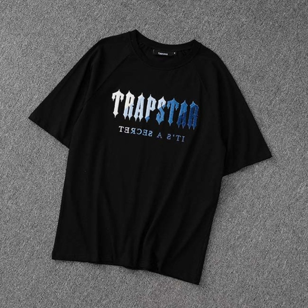 Trapstar Gradient Blue Terry Embroidered Logo Short Sleeves Black